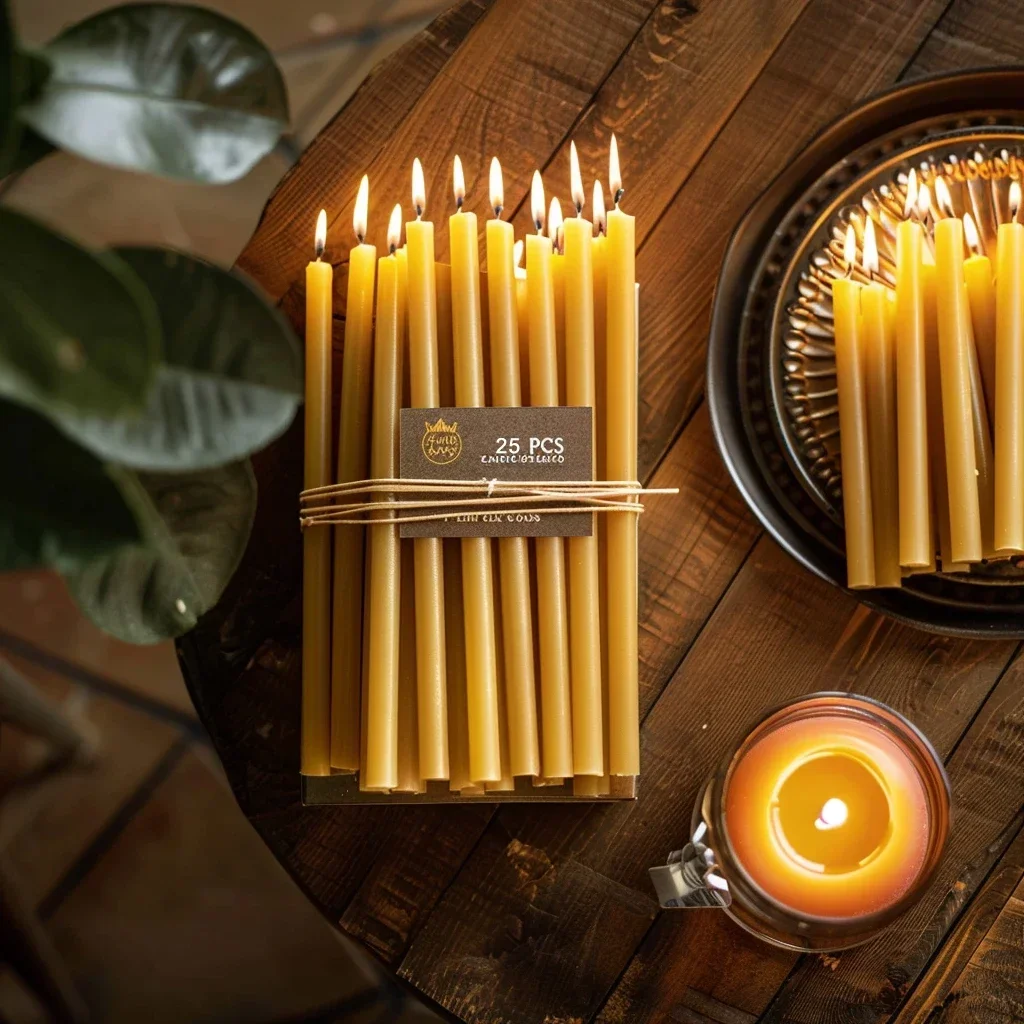 Beeswax Taper Candle - 25 قطعة/1 حزمة شمعة هانوكا شمع