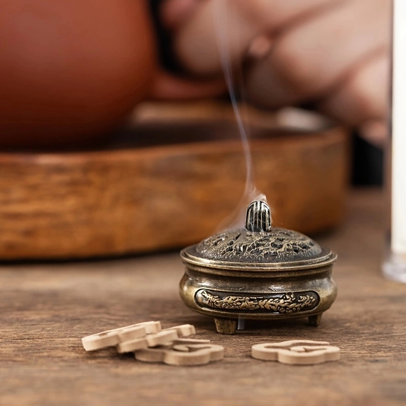 Home Fragrance Miniso - مبخرة جيب نحاسية عتيقة صغيرة مجوفة،